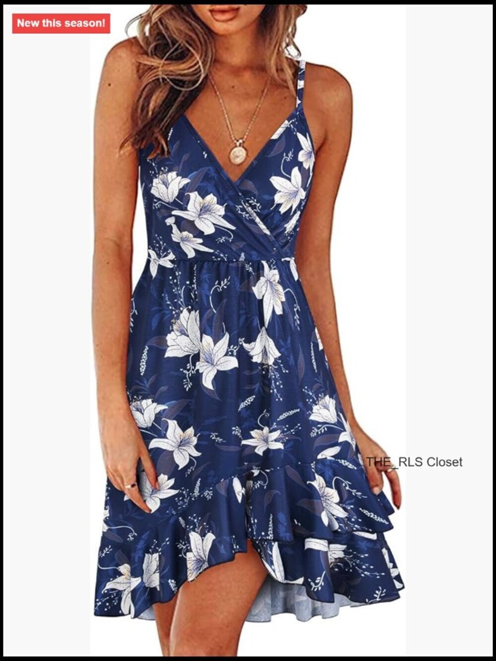 Floral V Neck Ruffled Hem Spaghetti Strap Wrap Sun Dress